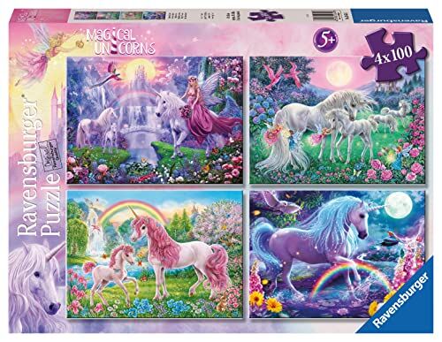Ravensburger Puzzle Magici Unicorni, Collezione Bumper Pack 4X100, 4 Puzzle da 100 Pezzi, Età Raccomandata 5+ Anni