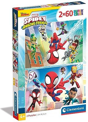 Clementoni - Marvel Spidey And His Amazing Friends Supercolor Friends-2x60 (Include 2 60 Pezzi) Bambini 4 Anni, Puzzle Cartoni Animati-Made in Italy, Colore Multilingua,