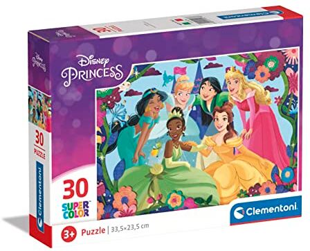 Clementoni - Disney Princess Supercolor Princess-30 Pezzi Bambini 3 Anni, Puzzle Cartoni Animati-Made in Italy, Multicolore,