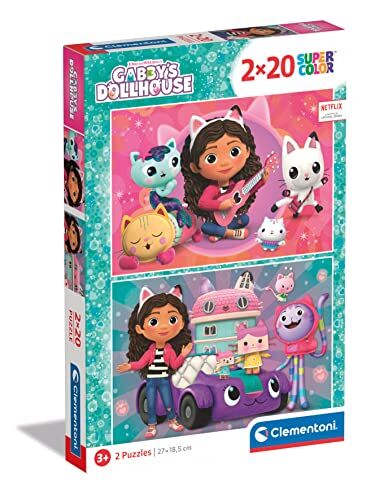 Clementoni - Gabby'S Dollhouse Supercolor Dollhouse-2X20 (Include 2 20 Pezzi) Bambini 3 Anni, Puzzle Cartoni Animati-Made in Italy, Multicolore, One Size,