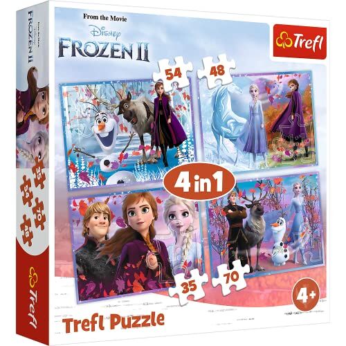 Trefl - Eine Reise ins Unbekannte, Disney Frozen 2 35 a 70 Elementi, 4 Set, Un Viaggio nell'ignoto, per Bambini da 4 Anni Puzzle, Singolo, Colore, 34323