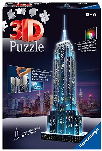 Ravensburger 3D Puzzle Empire State Building Night Edition con Luce, New York, 216 Pezzi, 8+ Anni