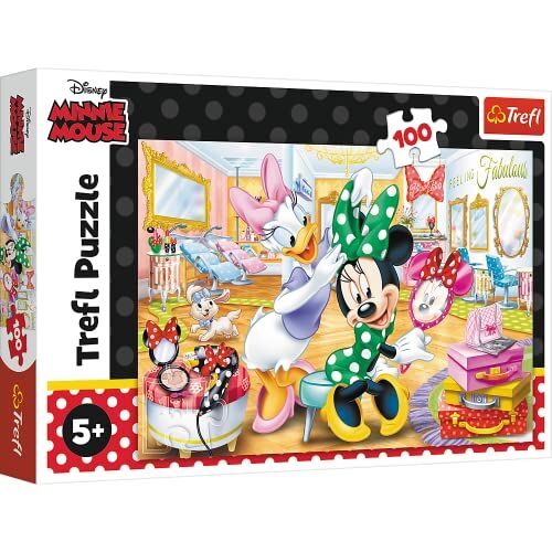 Trefl -100 Elementi, Bambini dai 5 Anni Puzzle, Colore Disney, Minnie nel Salone di Bellezza,