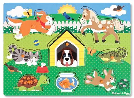 Melissa & Doug Puzzle in legno per bambini animali domestici, Regalo bambina e bambino, Giochi a incastro con animali per bimbo o bimba, Gioco puzzle pezzi grandi bambini 2, 3, 4, 5 anni