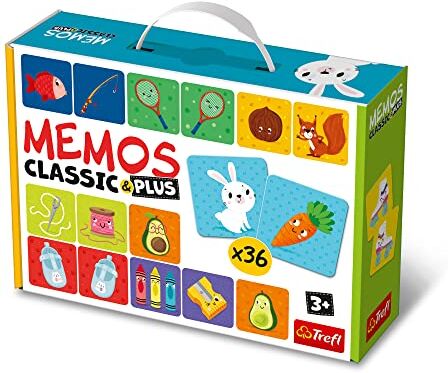 Trefl Memos Classic & Plus, Logic Gioco Educativo di Memoria per Bambini, Cerca Coppie di Immagini, Diverse Opzioni di Gioco, Classico Gioco di Memoria per Bambini Sopra i 3 Anni