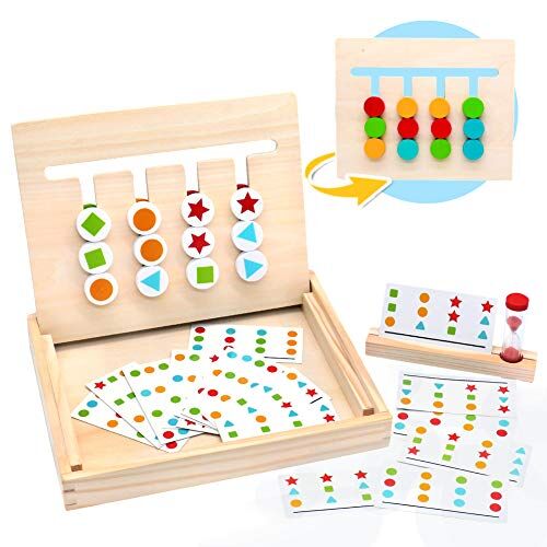 Symiu Giochi Bambini 3 Anni Giochi da Tavolo Giochi Educativi Puzzle Legno Bambini con Carte Modello e Clessidra Prescolari Regalo Bambina Bambino 3 4 5 Anni