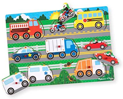 Melissa & Doug Puzzle in legno per bambini Veicoli, Regalo bambina e bambino, Giochi a incastro con veicoli per bimbo o bimba, Gioco puzzle pezzi grandi bambini 2, 3, 4, 5 anni