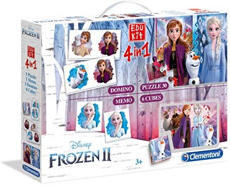 Clementoni Edukit 4 in 1 Disney Frozen 2 set di giochi (memo, domino, cubi, puzzle 30 pezzi) gioco educativo 3 anni, gioco memory, puzzle bambini Made in Italy