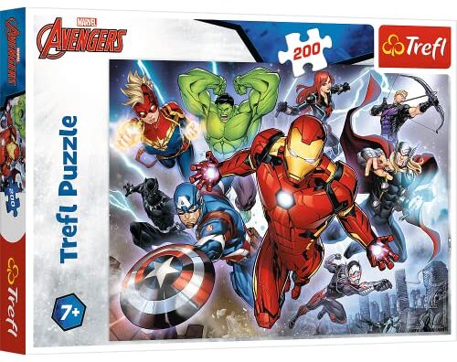 Trefl 200 Elementi, Avengers Coraggiosi, per Bambini da 7 Anni Puzzle, Colore, Marvel,