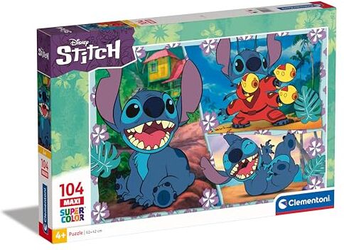 Clementoni - Disney Stitch Supercolor Stitch-104 Maxi Pezzi Bambini 4 Anni, Puzzle Cartoni Animati-Made in Italy, Colore Multilingua,