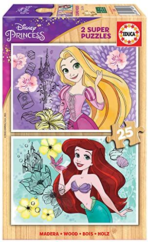 Educa Puzzle in legno per bambini con 25 pezzi   Disney Princess. Misura: 26 x 18 cm. Set di 2 puzzle da 25 pezzi ciascuno. Consigliato a partire dagli 4 anni ()