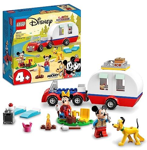 Lego Disney Mickey and Friends Vacanza in Campeggio con Topolino e Minnie, Pluto e Accessori, Macchina Giocattolo con Camper da Costruire, Giochi per Bambina e Bambino da 4 Anni, Idea Regalo