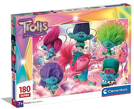 Clementoni - Trolls 3 Supercolor 3-180 Pezzi Bambini 7 Anni, Puzzle Cartoni Animati-Made in Italy, Multicolore,