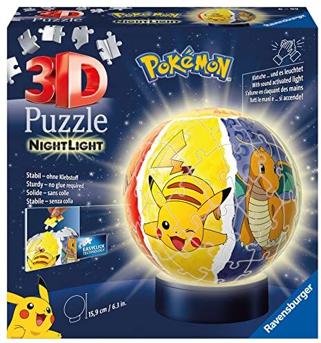 Ravensburger 3D Puzzle Nightlamp Pokemon, Night Lamp, 72 Pezzi, 6+ Anni