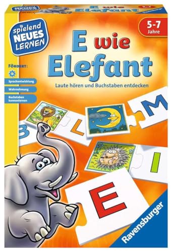 Ravensburger Kinderspiele E wie Elefant: Laute hören und Buchstaben entdecken / 31 Buchstaben / 57 Bilderkarten / 1 Anlauttabelle / 1 Spielanleitung