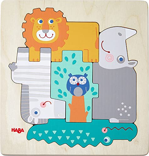 HABA -Holzpuzzle Tierisch wild, Holzpuzzle ab 2 Jahren Puzzle in legno, Multicolore,