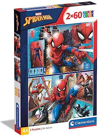 Clementoni Spider-Man Spiderman Supercolor Marvel Spiderman-2X60 (Include 2 60 Pezzi) Bambini 5 Anni, Cartoni Animati, Puzzle Supereroi-Made In Italy, Multicolore,