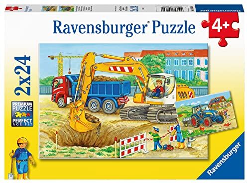 Ravensburger Puzzle, Cantiere e Fattoria, Esclusiva Amazon, 2 Puzzle da 24 Pezzi, Puzzle per bambini, Età consigliata +4,