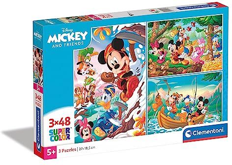 Clementoni Friends Mickey Mouse Supercolor Disney and Friends-3x48 (3 48 pezzi) -Made in Italy, puzzle bambini 4 anni+, Multicolore,