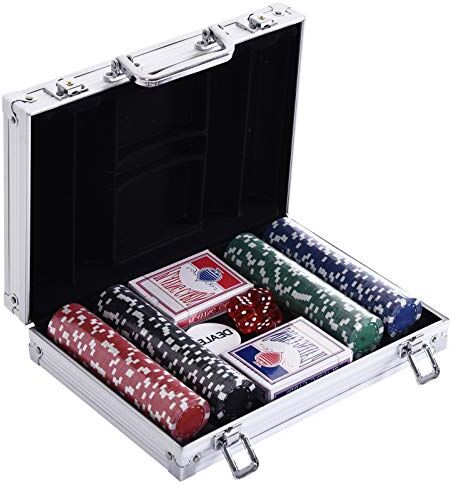 homcom Valigetta Poker Professionale in Alluminio, Set Poker con 200 Fiches e 2 Mazzi per Texas hold'em e Blackjack