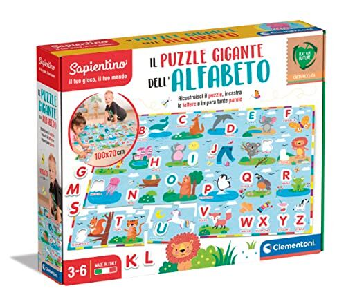 Clementoni - Sapientino Gigante Dell'Alfabeto-Gioco Educativo 3 Anni, Puzzle Alfabeto Bambini, 24 Pezzi, Imparare Le Lettere-Made in Italy, Colore Italiano,