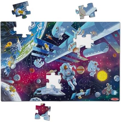 Melissa & Doug Puzzle da pavimento in cartone fosforescente Avventure Spaziali – 48 pezzi, per bambini e bambine da 3 anni in su