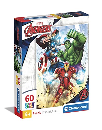 Clementoni Supercolor Marvel Avengers-60 Pezzi Bambini 4 Anni, Cartoni Animati, Puzzle Supereroi-Made In Italy, Multicolore,