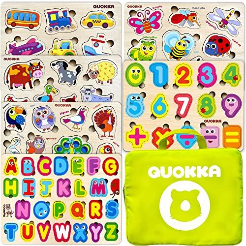 QUOKKA Puzzle Giochi in Legno bambini  2 3 Anni- Regalo Giocattoli Bambini 2 anni Giochi per Bambina e Bambino con gli Animali, Insetti, Uccelli, Frutta, Verdura etc