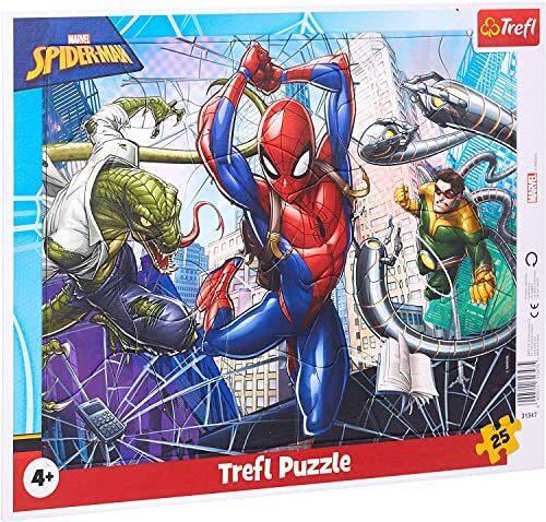 Trefl -Marvel 25 Elementi, Coraggioso Spiderman, per Bambini da 4 anni Puzzle, Colore, Rahmenpuzzle mit Unterlage