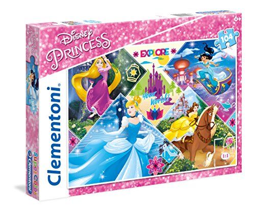 Clementoni -Le Principesse Disney & Sofia Explore Disney Princess Supercolor Puzzle, 104 Pezzi,