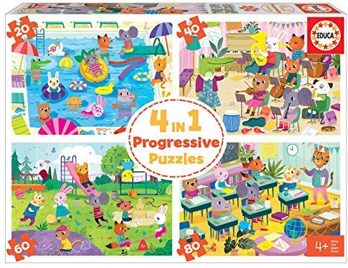 Educa Un giorno a scuola. Puzzle progressivi per bambini. 20, 40, 60 e 80 pezzi. +4 anni. ()