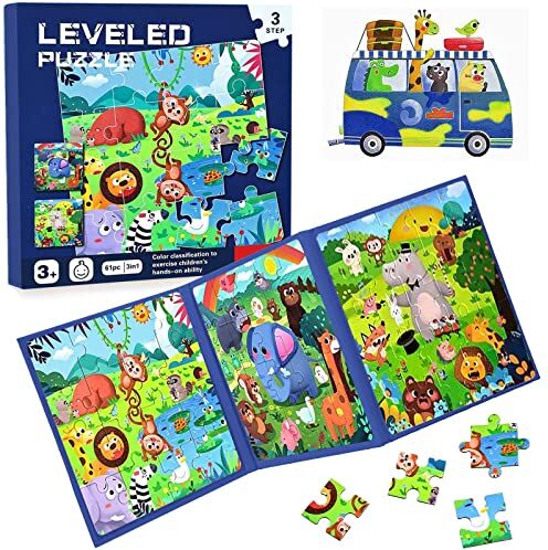 DAZZTIME Puzzle per bambini,Puzzle magnetico,Puzzle animale per bambini,Giochi di viaggio Bambini da 3 puzzle educativi,Giocattoli educativi,Giocattoli educativi per bambini 3 4 5 anni(Foresta)