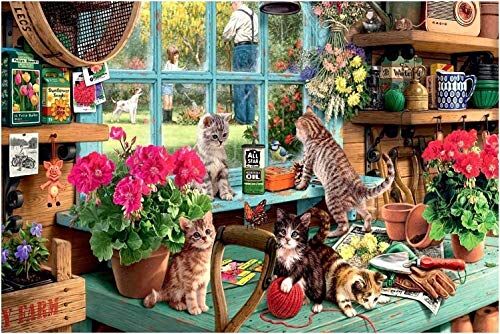 Ulalaza Puzzle da 1000 pezzi Windowsill cat Adulti Ragazzi Bambini Puzzle Grande Puzzle Giocattoli Regalo Educativo Decompressione intellettuale Divertente Gioco per famiglie