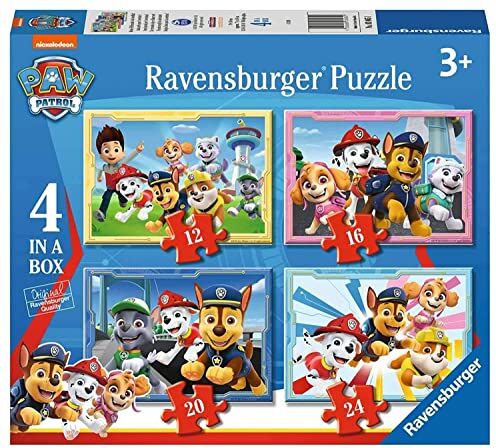 Ravensburger Puzzle Paw Patrol B, Collezione 4 in a Box, 4 puzzle da 12-16-20-24 Pezzi, Età Raccomandata 3+ Anni