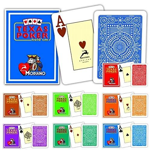 Modiano Gioco di carte da poker Texas azzurro 100% plastica, 2 angoli, indice Jumbo
