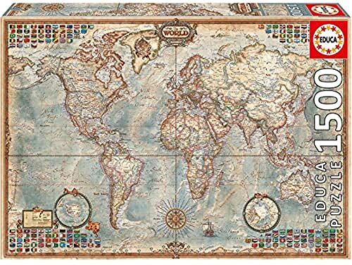 Educa Genuine Puzzles. Mappa Politica del Mondo. Puzzle per Adulti. 1500 pezzi. Rif.