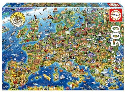 Educa Puzzle 500 pezzi per adulti   Simboli dell'Europa. Pezzi perfettamente finiti e sicuri per i bambini. Misura montata: 48 x 34 cm. Include colla FIX Puzzle. Da 11 anni ()