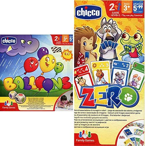 Chicco Gioco da Tavolo Balloons, Gioco in Scatola per Bambini e per Tutta la Famiglia, da 3 Anni in Su + Gioco da Tavolo Zero, Gioco di Carte per Bambini e per Tutta la Famiglia, da 3 Anni in Su