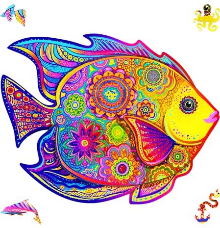 UNIDRAGON Puzzle rompicapo in legno, da regalare a bambini e adulti, motivo unico: pesce brillante, formato King: 3 х 40 cm, 33 pezzi