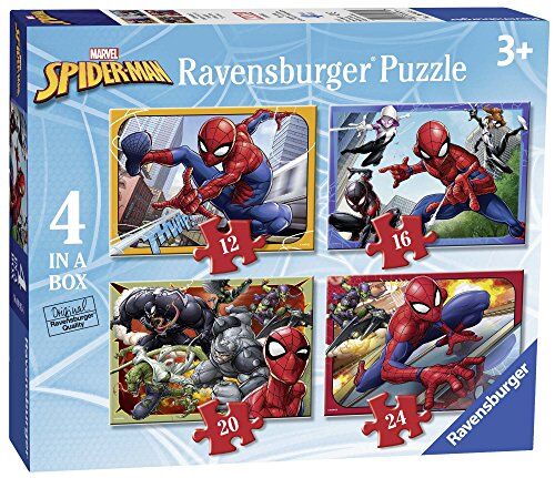 Ravensburger Puzzle Spiderman, Collezione 4 in a Box, 4 puzzle da 12-16-20-24 Pezzi, Età Raccomandata 3+ Anni