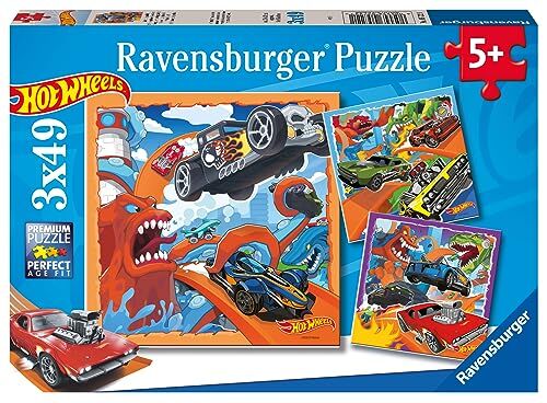 Ravensburger Puzzle Hot Wheels, Collezione 3x49, 3 Puzzle da 49 Pezzi, Età Raccomandata 5+ Anni