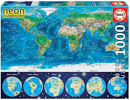 Educa Puzzle 1000 Neon World Map ()