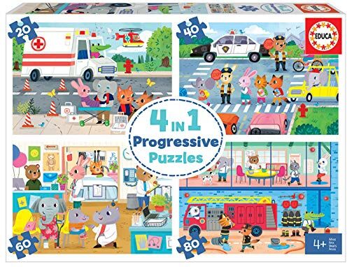 Educa 4 en 1 Eroi in Azione. 4 Puzzle Progressivi per Bambini. 20, 40, 60 et 80 pezzi. +4 anni. ()