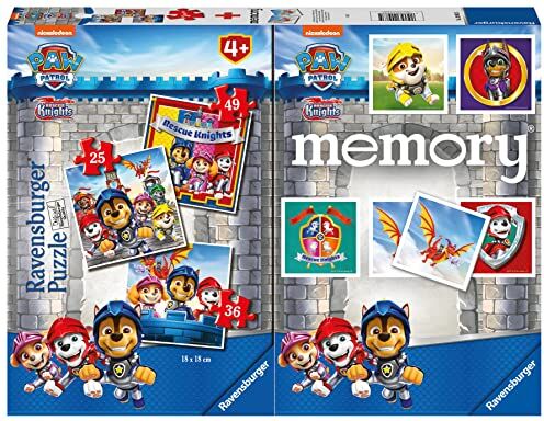 Ravensburger Multipack Paw Patrol 2, Memory® 48 Carte + 3 Puzzle Bambino da 25/36/49 pezzi, 4+ Anni