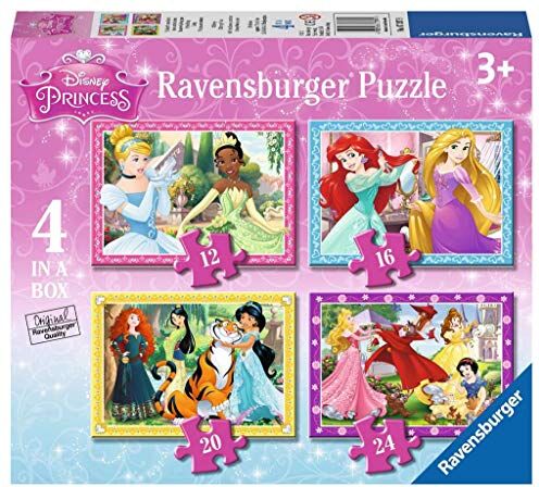 Ravensburger Puzzle Princesse Disney, Collezione 4 in a Box, 4 puzzle da 12-16-20-24 Pezzi, Età Raccomandata 3+ Anni