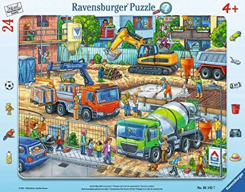 Ravensburger – Sul cantiere c'è cosa succede Puzzle con cornice da 24 pezzi, per bambini dai 4 anni in su, con Search and Find, Colore Verde Teal/Turchese