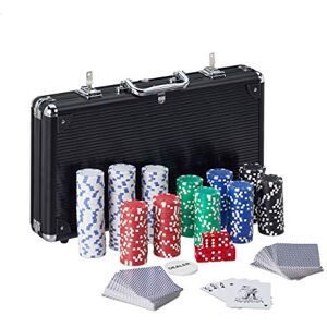 Relaxdays Valigetta Poker, 300 Chips Laser, 2 Mazzi di Carte, 5 Dadi, Dealer, Richiudibile & Portatile, Alluminio, Nero Relaxdays Valigetta Poker, 300 Chips Laser, 2 Mazzi di Carte, 5 Dadi, Dealer, Richiudibile & Portatile, Alluminio, Nero