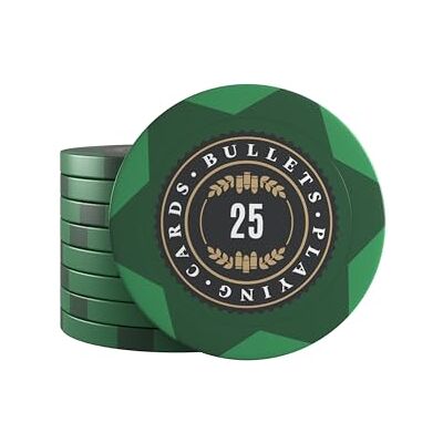 Bullets Playing Cards Carte da Gioco Bullets, 25 x fiches da Poker in argilla Adriana per set da Poker, vari valori, diametro 4 cm, peso 14 g (confezione da 25) Bullets Playing Cards Carte da Gioco Bullets, 25 x fiches da Poker in argilla Adriana per set da Poker, vari valori, diametro 4 cm, peso 14 g (confezione da 25)