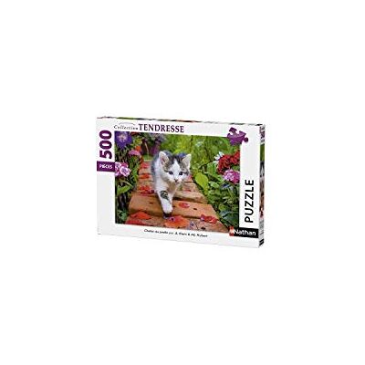 Nathan - Cuore Puzzle Gattino in Giardino 500 Pezzi, Nathan - Cuore Puzzle Gattino in Giardino 500 Pezzi,