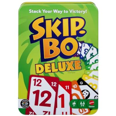 Mattel Skip-Bo Deluxe Gioco di carte in latta, 7+, 2-6 giocatori Confezione in latta, accessibile ai daltonici, gioco di carte per bambini, adulti e serate in famiglia, Mattel Skip-Bo Deluxe Gioco di carte in latta, 7+, 2-6 giocatori Confezione in latta, accessibile ai daltonici, gioco di carte per bambini, adulti e serate in famiglia,
